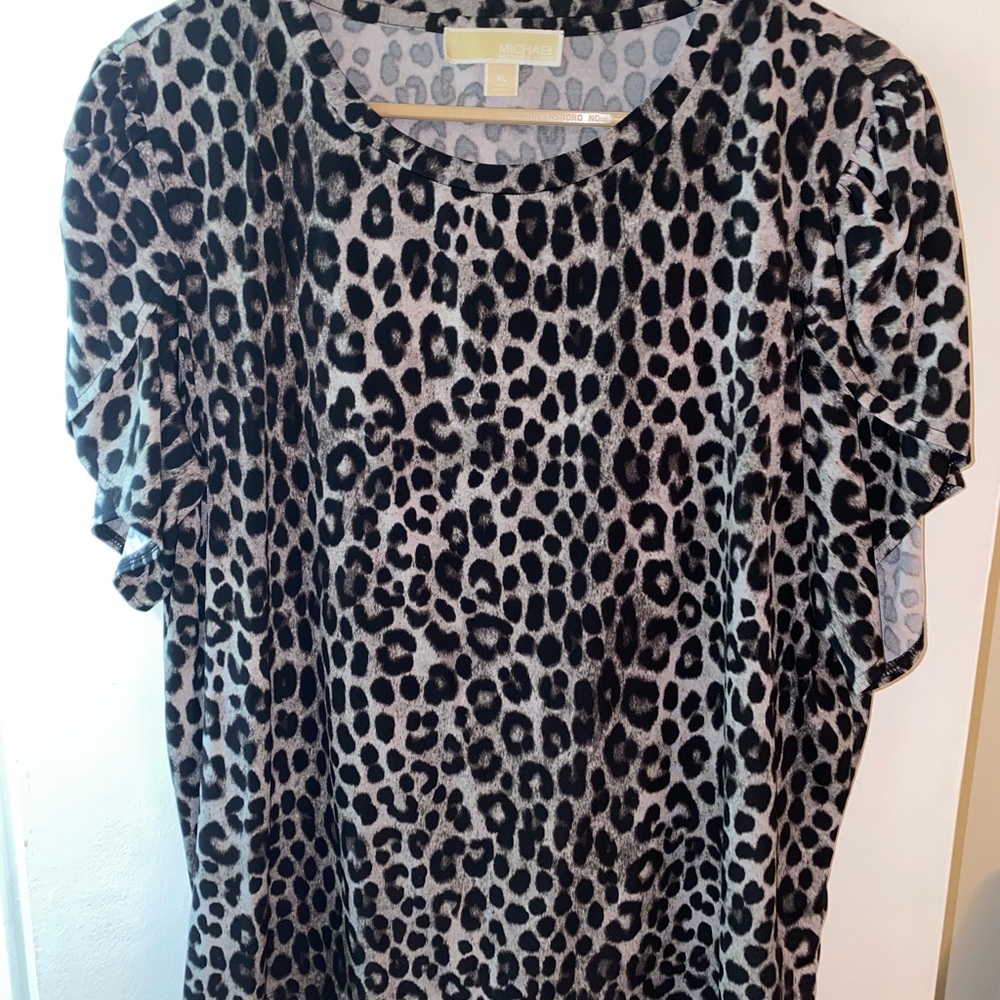 Michael Kors Black and Gray Boxy Short Sleeve Blouse